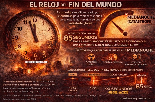 Infografía sobre el Doomsday Clock o Reloj del fin del mundo.